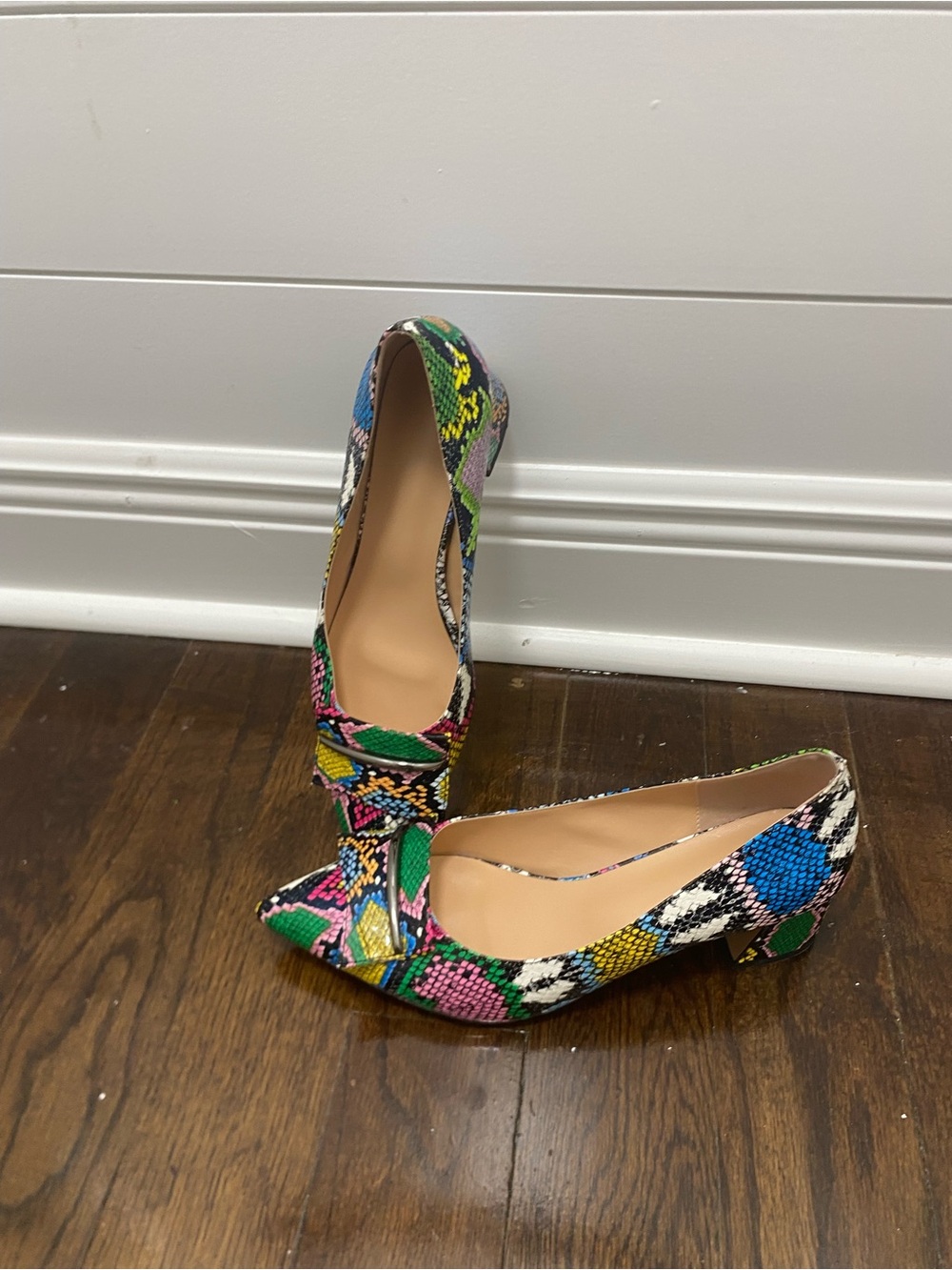 Multicolor Snake Print Pointed Toe Block Heels